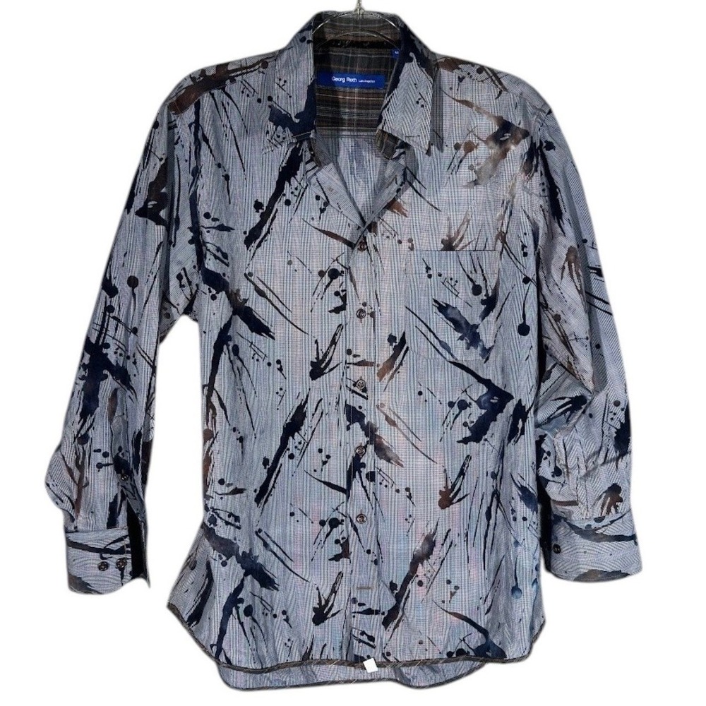 Georg Roth Los Angeles Mens M Blue Paint Splatter Button Down Shirt 40015 013